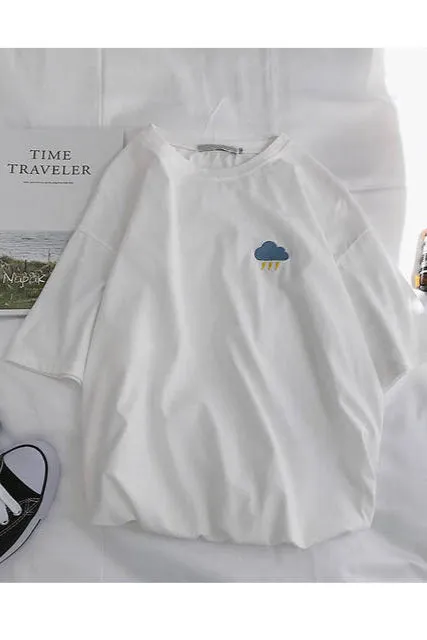 Summer Korean Embroidered T-Shirt – Short Sleeve Loose Fit Harajuku Casual Tee for Women, Cute Student Streetwear