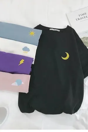 Summer Korean Embroidered T-Shirt – Short Sleeve Loose Fit Harajuku Casual Tee for Women, Cute Student Streetwear