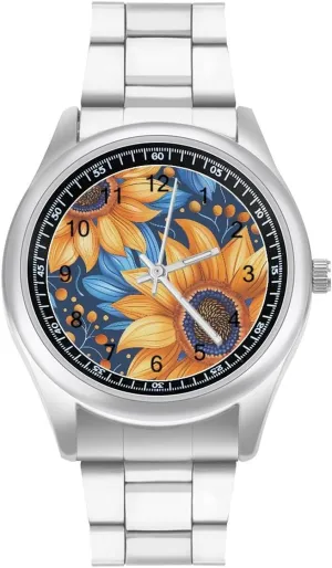 Sunflower Watches Stainless Steel Band Wristwatch Business Dress Watch for Work Home