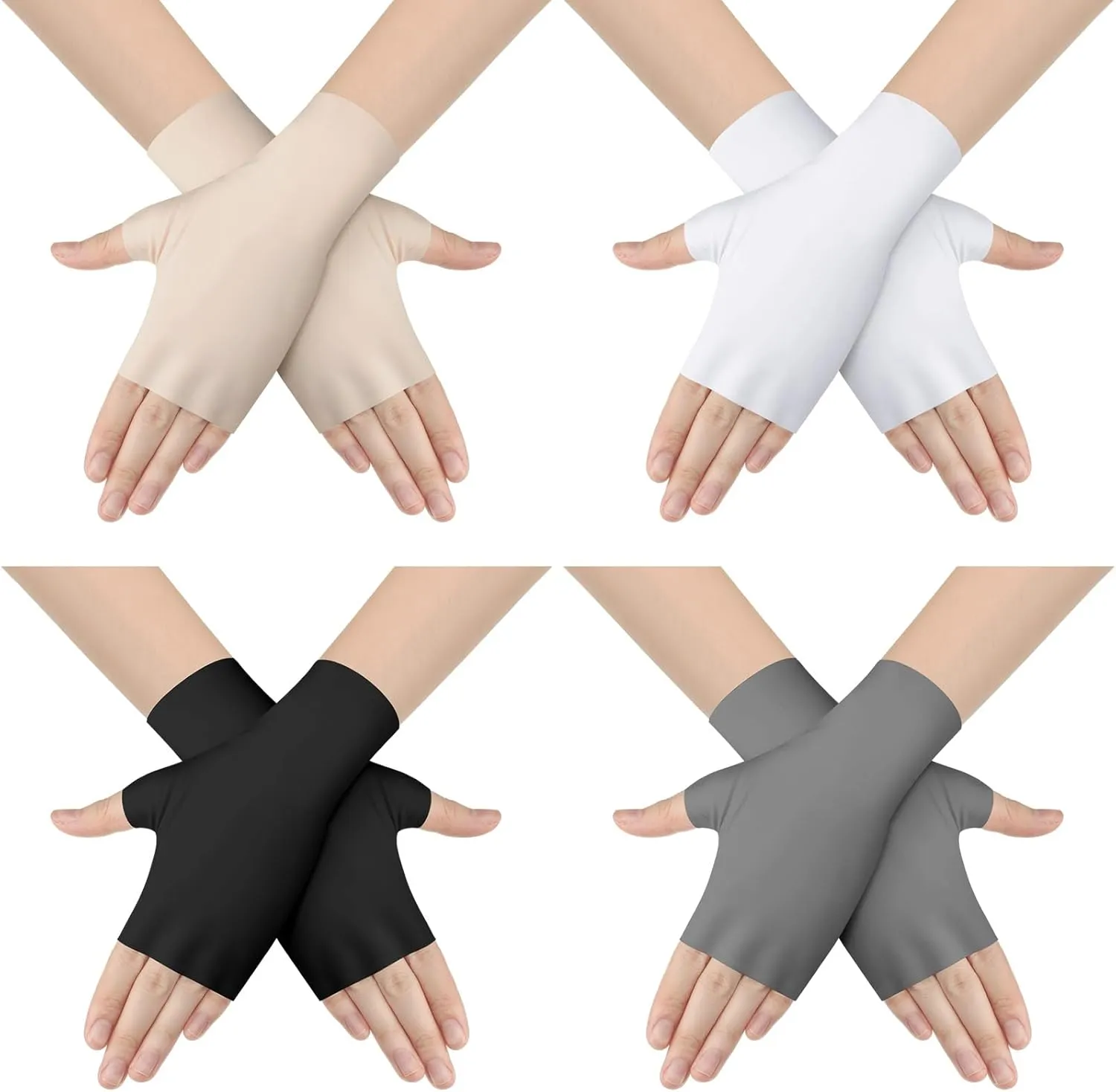 Sureio 4 Pairs Sun Protection UV Gloves for Woman Half Finger Summer Hand Protection Gloves Touchscreen Fingerless Sunblock Mittens for Outdoor
