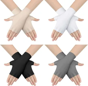 Sureio 4 Pairs Sun Protection UV Gloves for Woman Half Finger Summer Hand Protection Gloves Touchscreen Fingerless Sunblock Mittens for Outdoor
