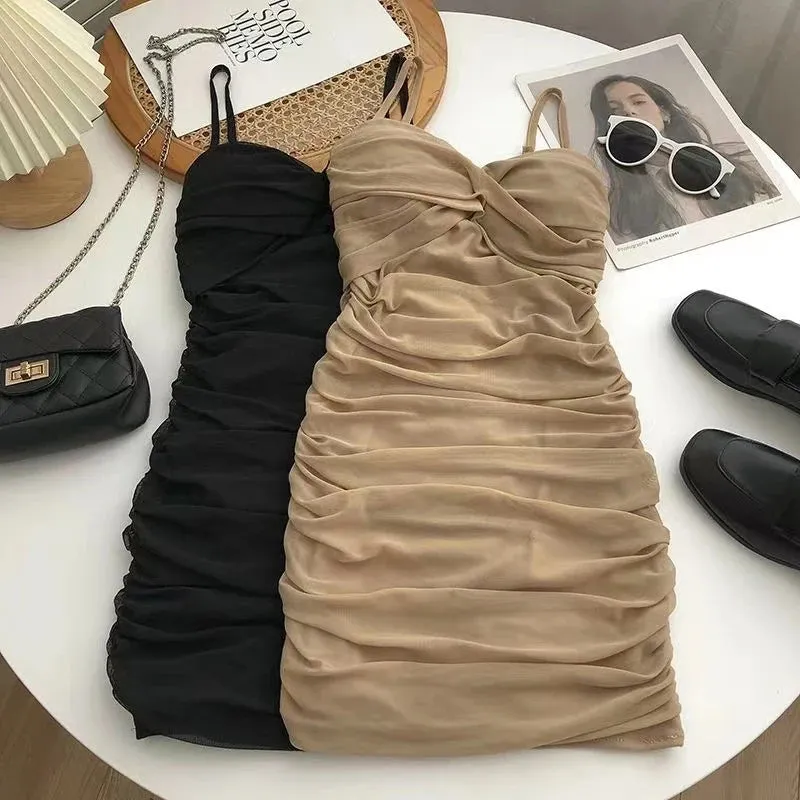 Suspender Dress for Women Sexy Shirring Mini Chic Summer Wear