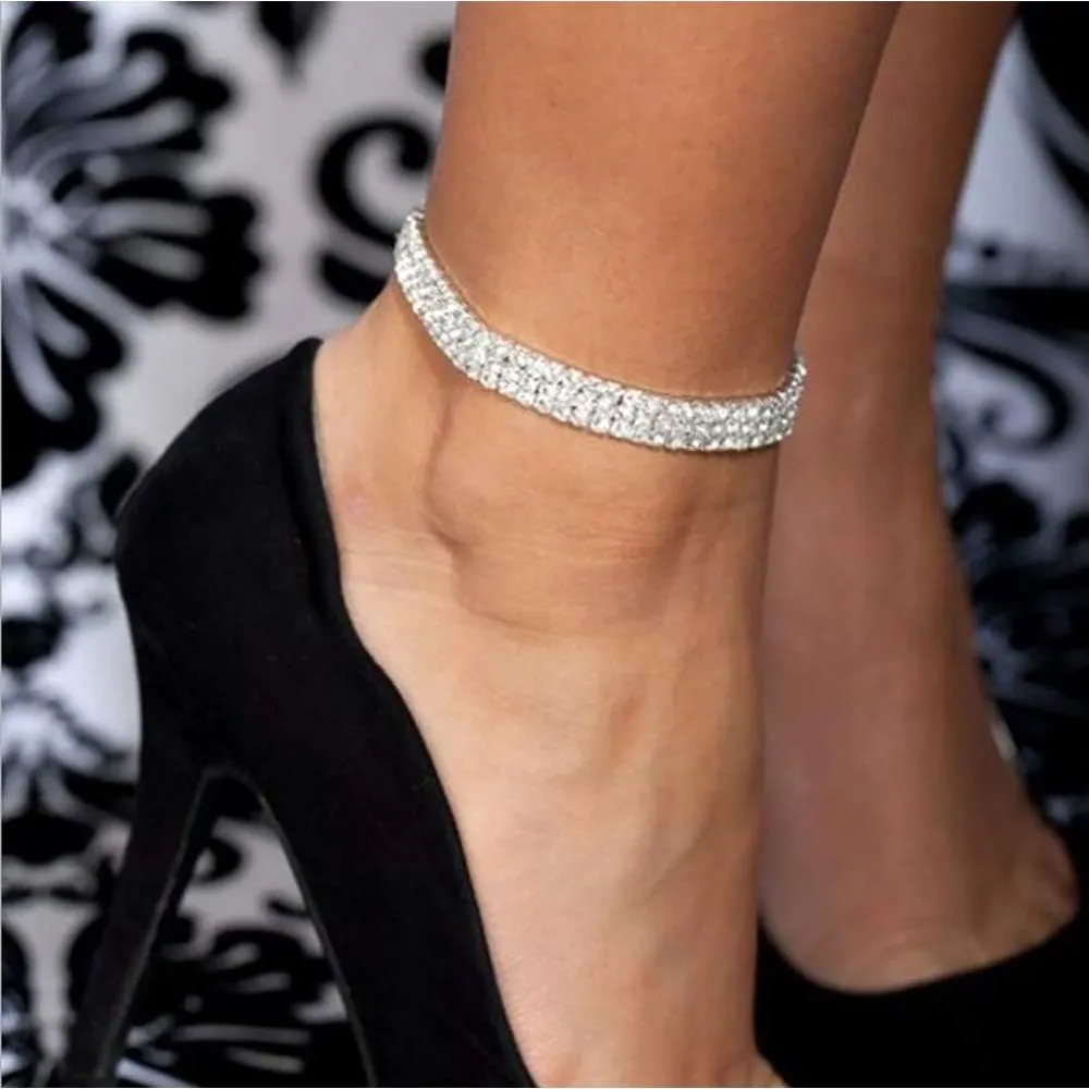 Suyi Crystal Ankle Bracelet for Women Diamond Tennis Stretch Anklets Elastic Foot Chain