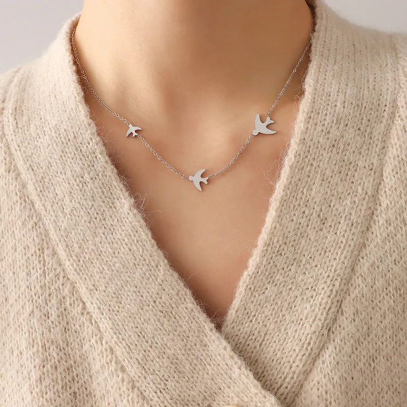 Swallow Gold Necklace - Unique Titanium Steel Plated Design