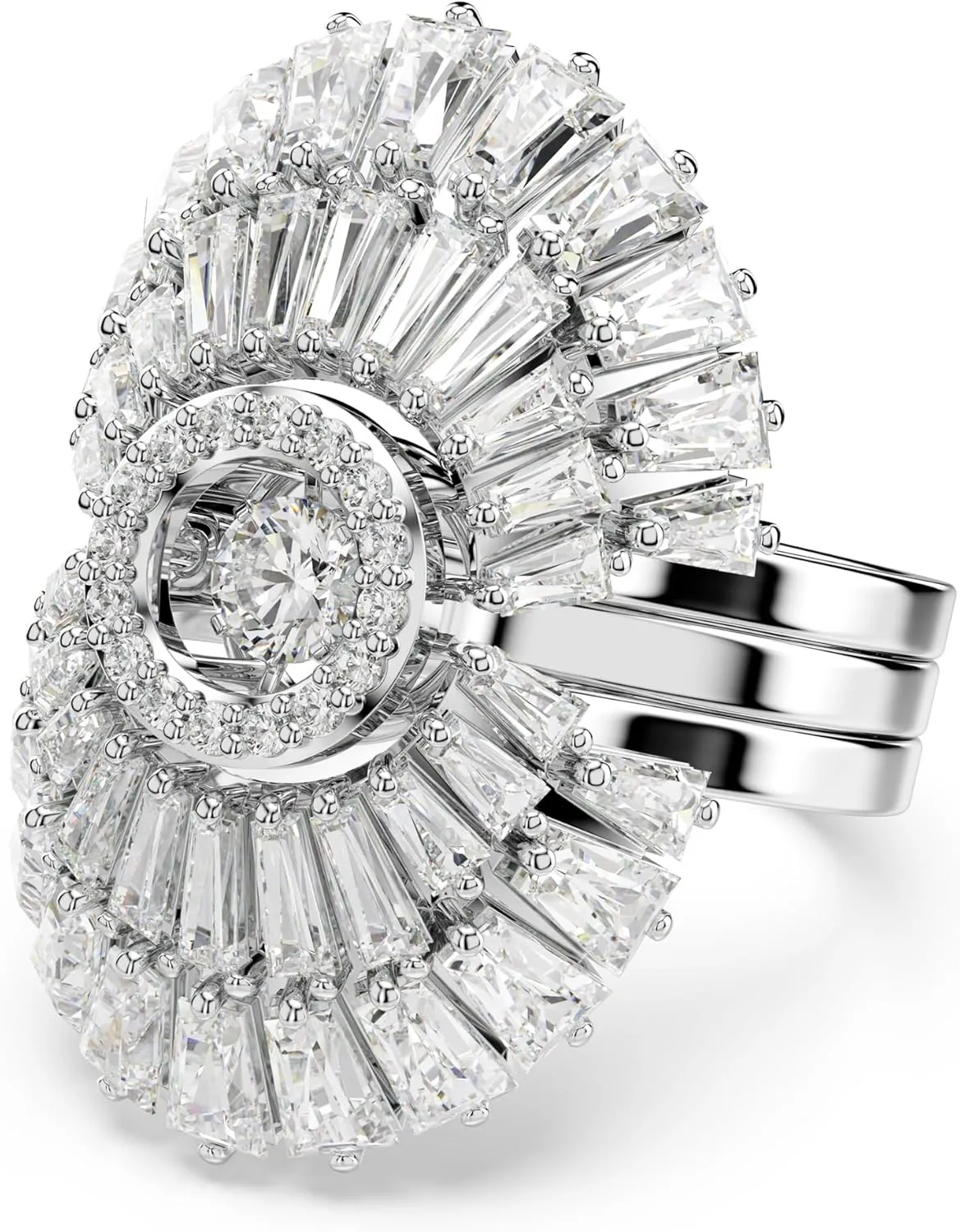 Swarovski Idyllia 3-Piece Ring Set, Mixed Cut Crystals, Shell Motif, Rhdoium Finished Metal