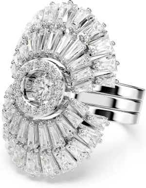 Swarovski Idyllia 3-Piece Ring Set, Mixed Cut Crystals, Shell Motif, Rhdoium Finished Metal