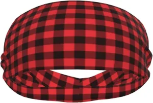 Sweat Bands Headbands for Women Men - Moisture Wicking Sport Headbands for Men, Elastic Black red Buffalo Plaid Checkered Workout Headbands for Women for Running Cycling Basketball Yoga