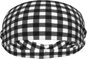 Sweat Bands Headbands for Women Men - Moisture Wicking Sport Headbands for Men, Elastic Black White Twill Stripe Plaid Workout Headbands for Women for Running Cycling Basketball Yoga
