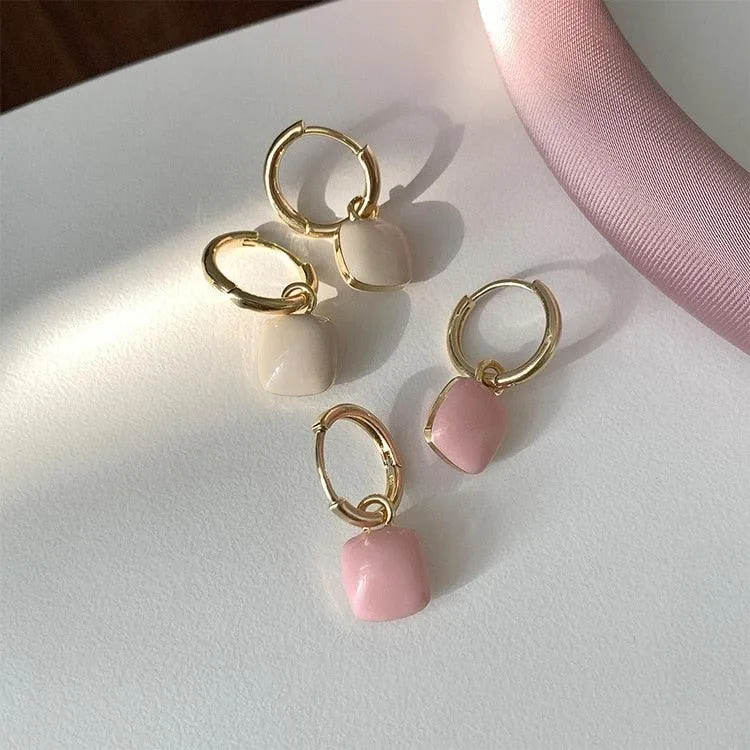 Sweet & Cute Pink Square Pendant Earrings