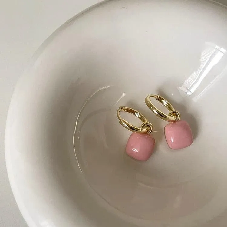 Sweet & Cute Pink Square Pendant Earrings