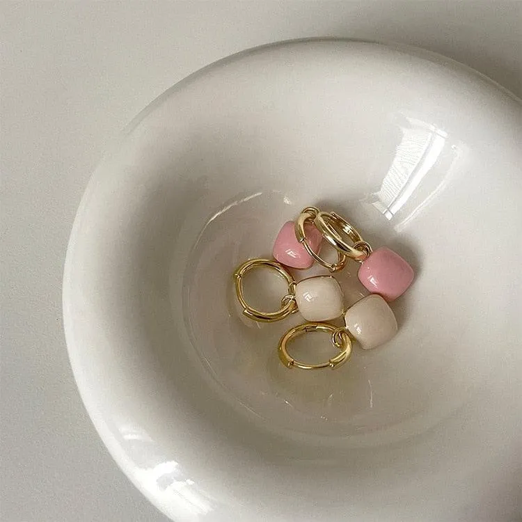 Sweet & Cute Pink Square Pendant Earrings