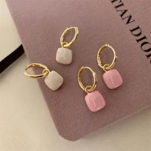 Sweet & Cute Pink Square Pendant Earrings