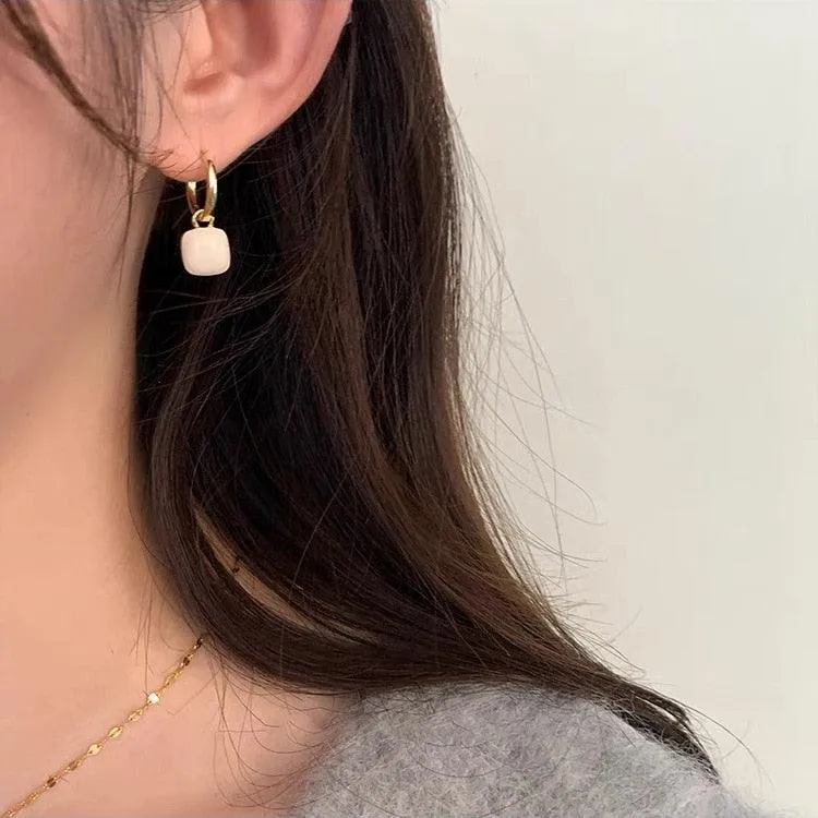 Sweet & Cute Pink Square Pendant Earrings