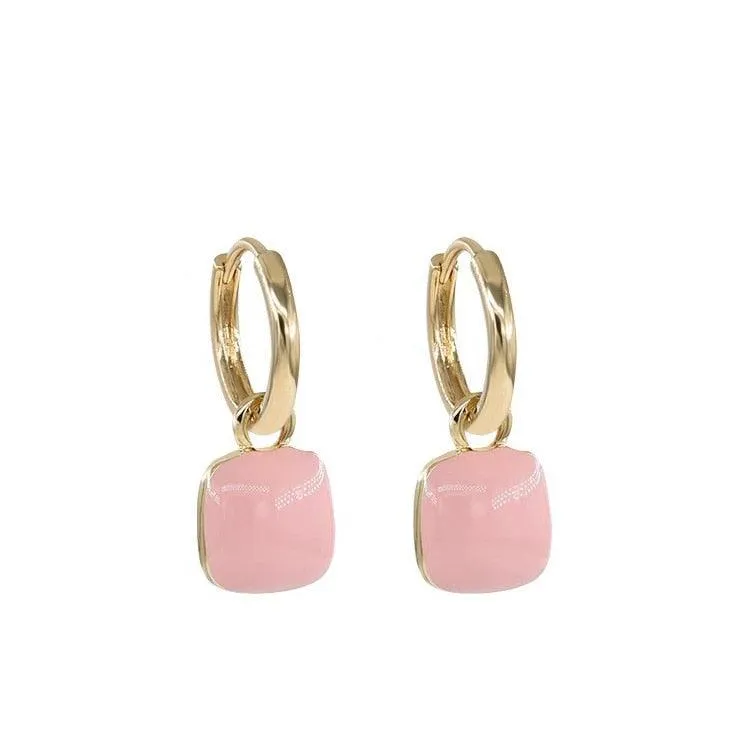Sweet & Cute Pink Square Pendant Earrings