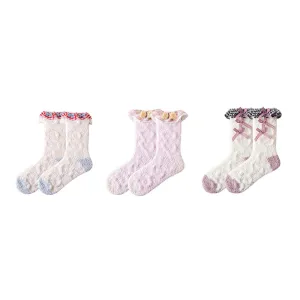 Sweetnana 3-Pack Women’s Cozy Crew Socks – Fuzzy, Super Soft, Non-Slip Slipper Socks with Lolita Style, Perfect for Winter Lounge Wear