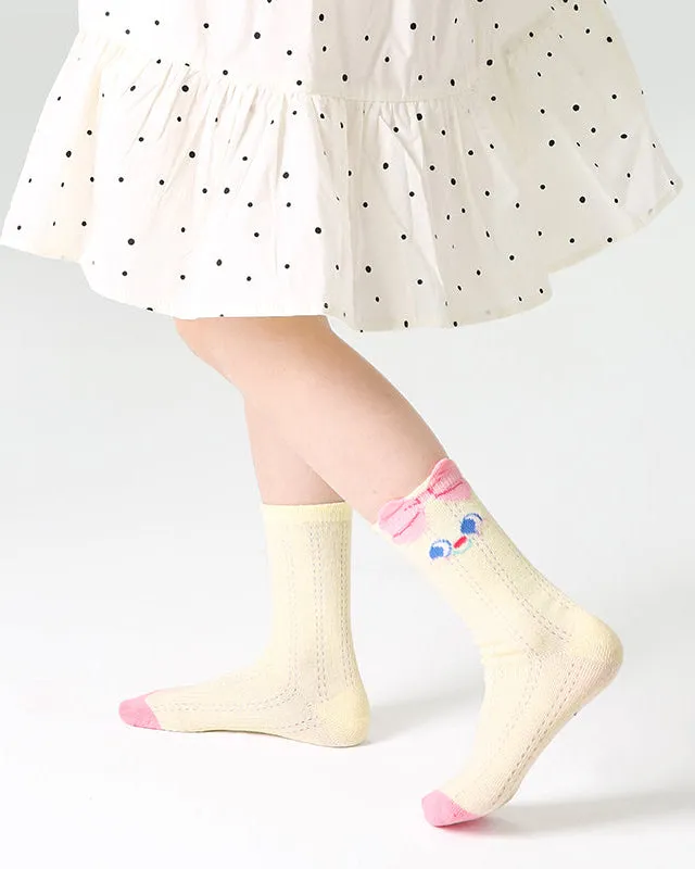 Sweetnana 4-Pack " Candy Party" Series Children's Seamless Socks: Colorful Cartoon Pattern, Thin and Breathable for Spring/Summer, Mesh Crew Socks.