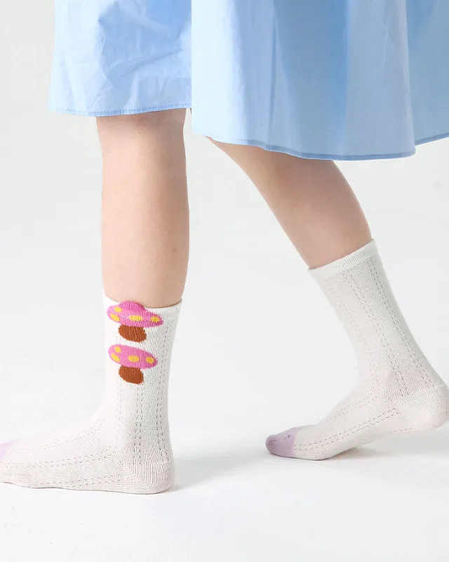 Sweetnana 4-Pack " Candy Party" Series Children's Seamless Socks: Colorful Cartoon Pattern, Thin and Breathable for Spring/Summer, Mesh Crew Socks.