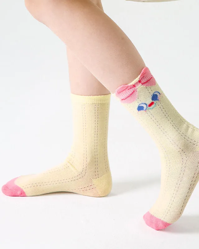 Sweetnana 4-Pack " Candy Party" Series Children's Seamless Socks: Colorful Cartoon Pattern, Thin and Breathable for Spring/Summer, Mesh Crew Socks.