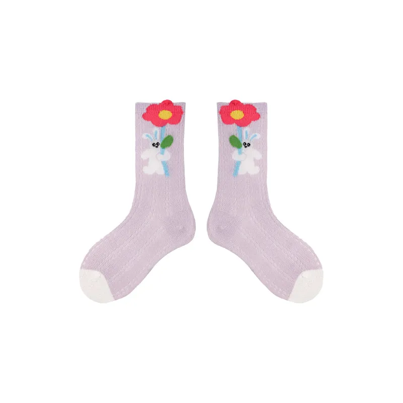 Sweetnana 4-Pack " Candy Party" Series Children's Seamless Socks: Colorful Cartoon Pattern, Thin and Breathable for Spring/Summer, Mesh Crew Socks.