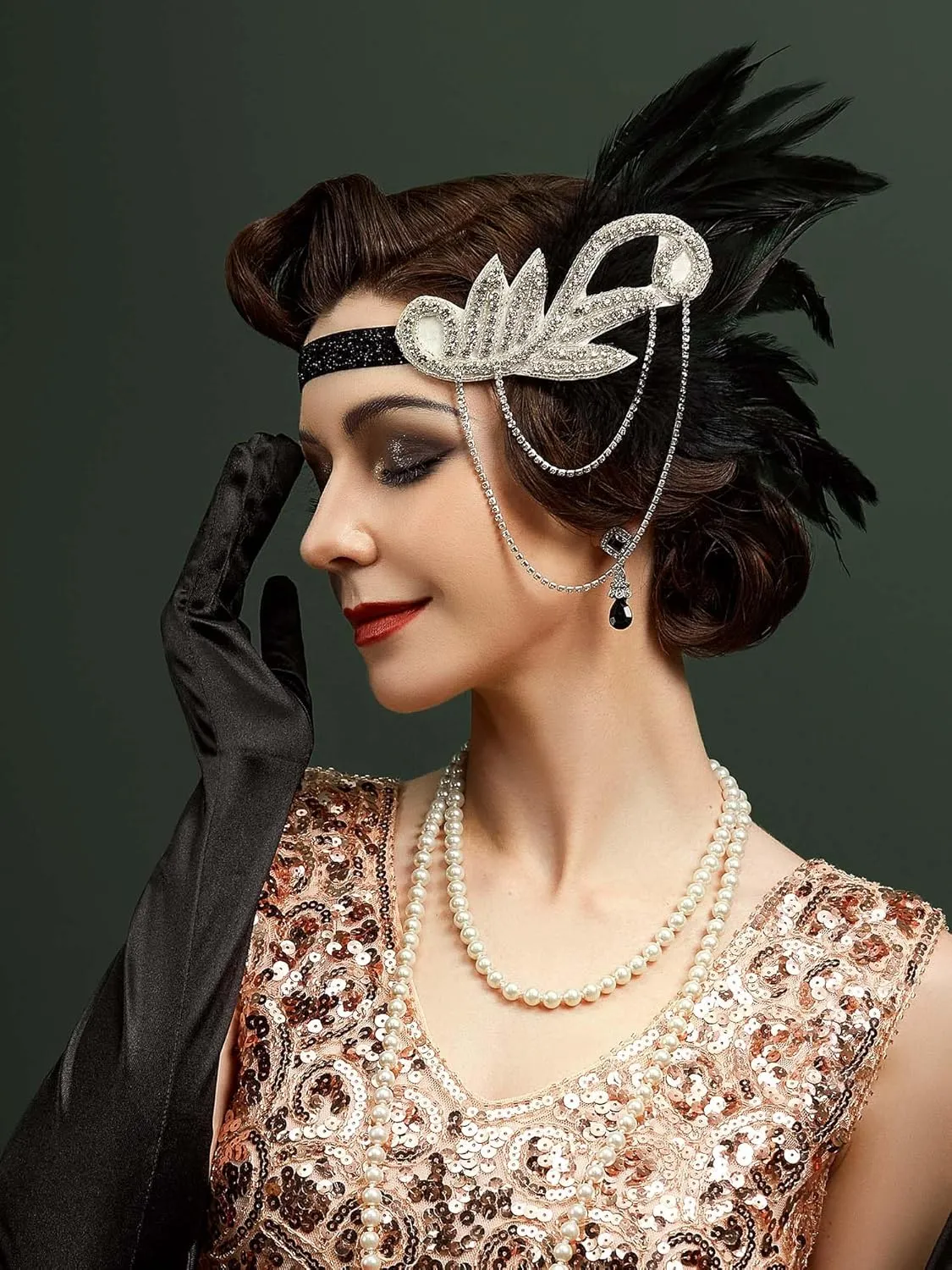 SWEETV 1920s Flapper Accessories Set for Women, Roaring 20s Great Gatsby Headband Flapper Costume Accessories