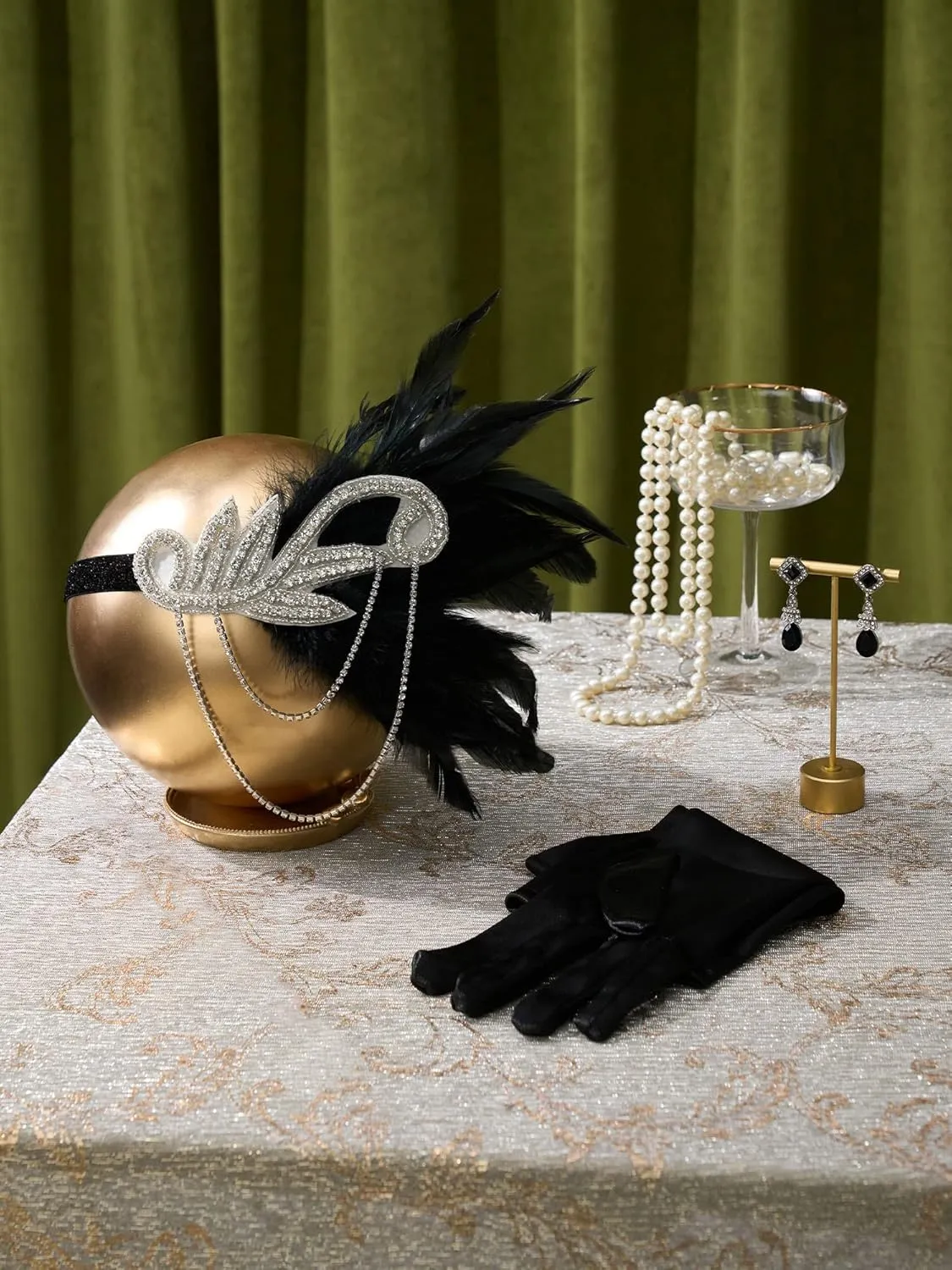 SWEETV 1920s Flapper Accessories Set for Women, Roaring 20s Great Gatsby Headband Flapper Costume Accessories