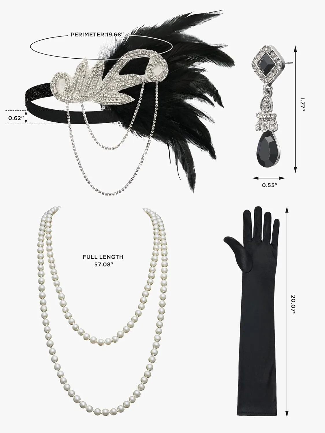 SWEETV 1920s Flapper Accessories Set for Women, Roaring 20s Great Gatsby Headband Flapper Costume Accessories