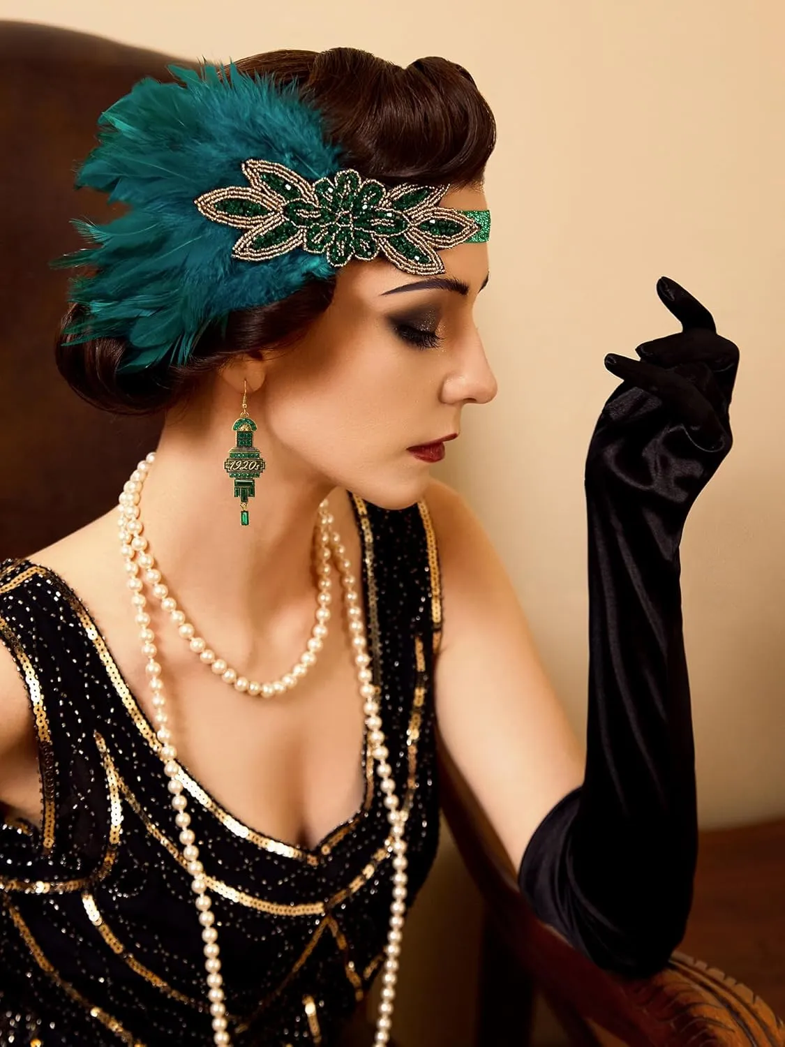 SWEETV 1920s Great Gatsby Accessories Set for Women, Flapper Headband Headpiece Roaring 20s Costume Accessories Set