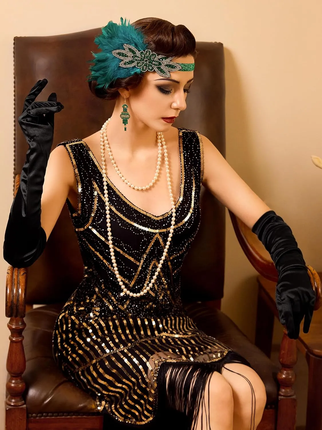 SWEETV 1920s Great Gatsby Accessories Set for Women, Flapper Headband Headpiece Roaring 20s Costume Accessories Set