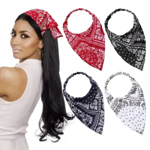 Syhood 4 Pieces Elastic Hair Scarf Headband Print Vintage Turban Cotton Headwrap Triangle Kerchief Head Scarf Hair Bandanas for Women Girls