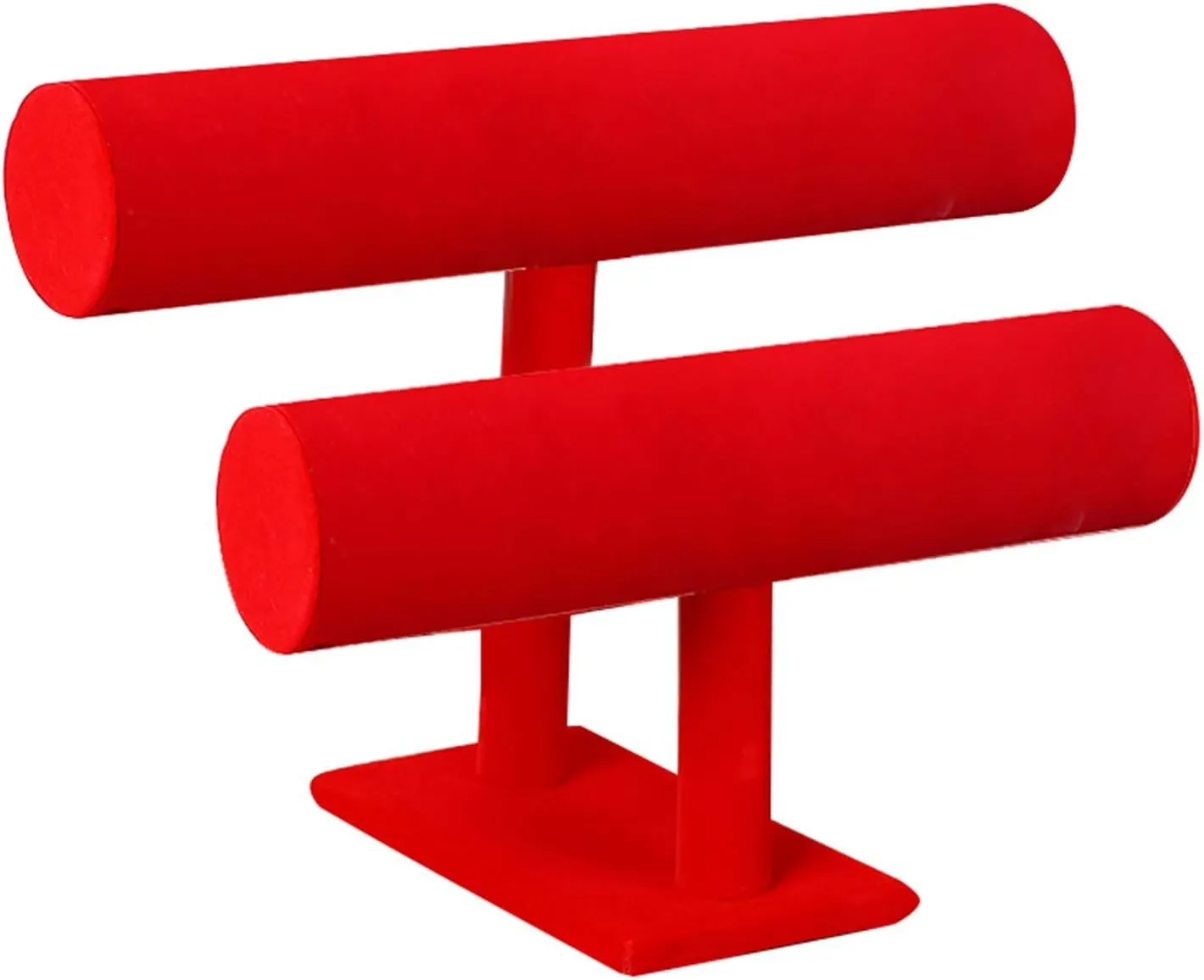 T Bar Bracelet Display Stand Detachable Velvet 2-Tier Necklace Jewelry Bracelet Bangle Scrunchie Watch Holder Organizer for Women Girls Men Home (Red)