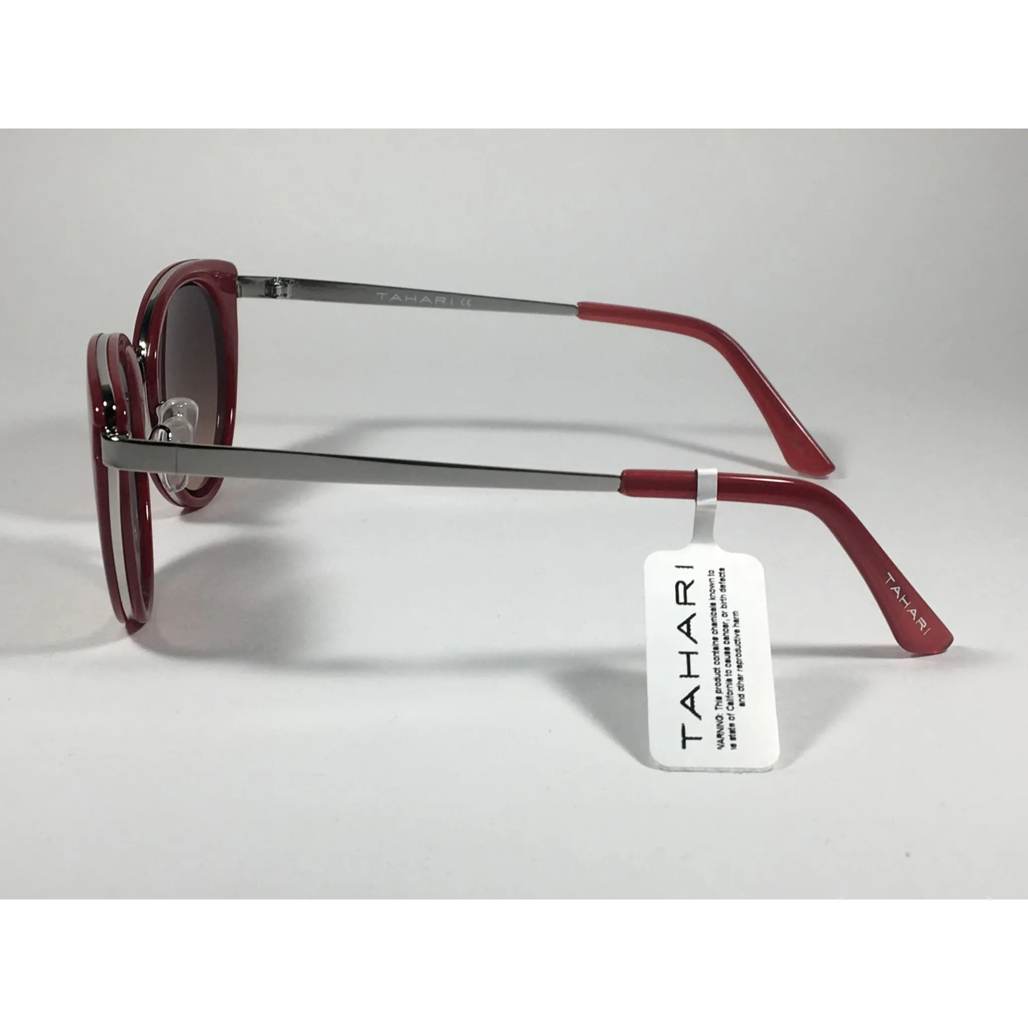 Tahari Cat Eye Sunglasses Red Silver Frame Gray Gradient Lens TH704 RD