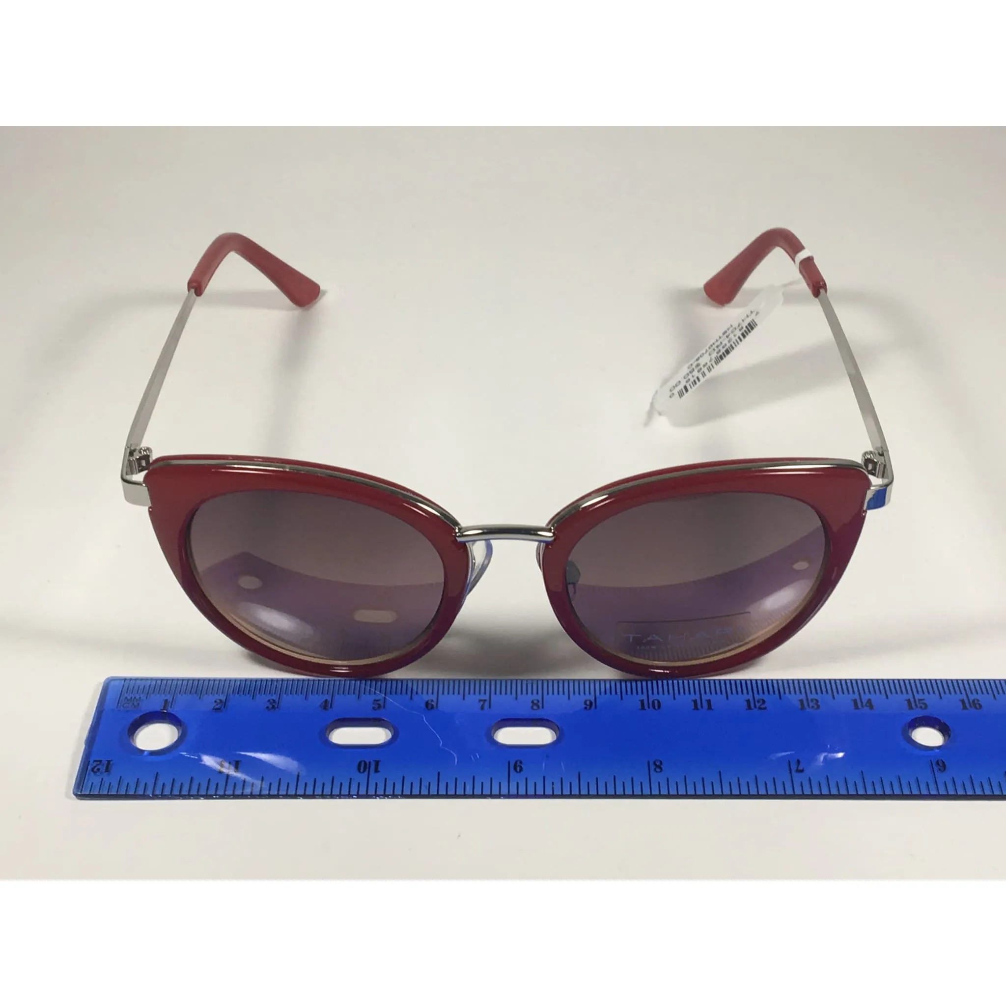 Tahari Cat Eye Sunglasses Red Silver Frame Gray Gradient Lens TH704 RD