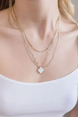 Taryn Layered Chain Link Clover Charm Necklace Gold
