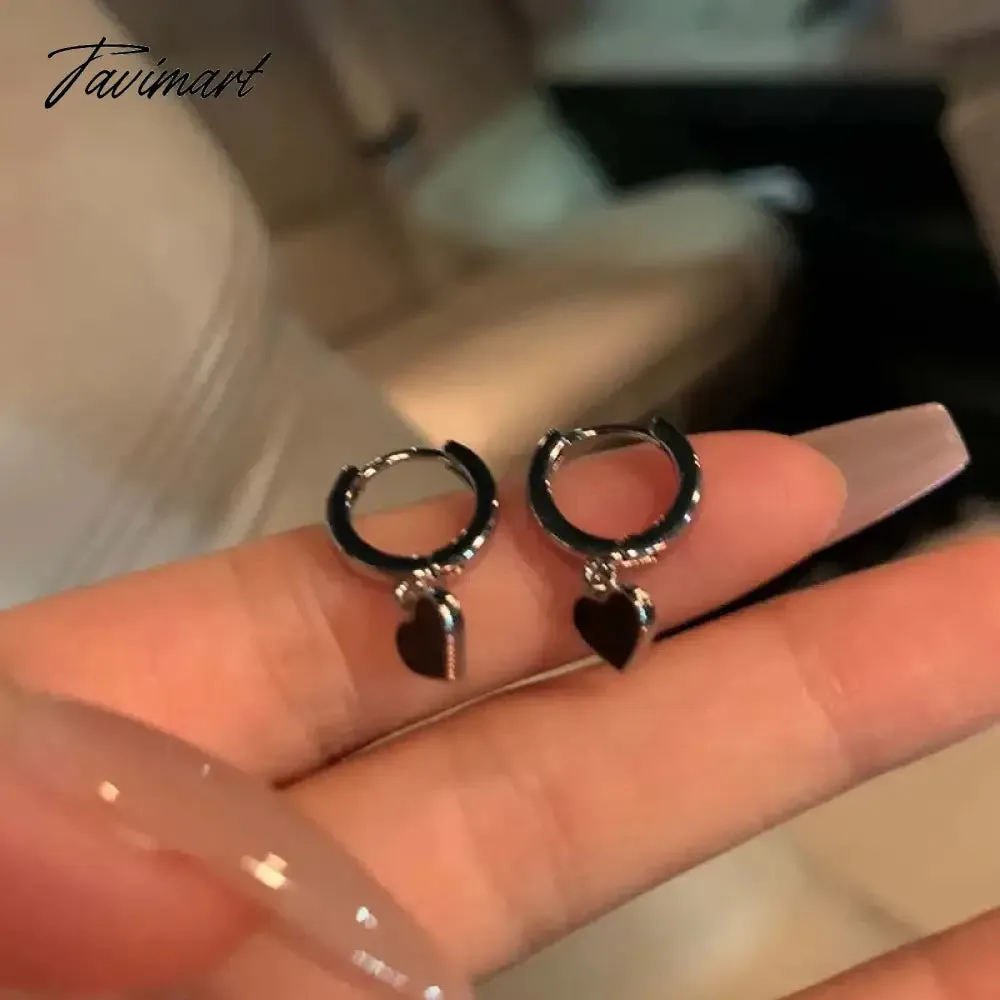 Tavimart Korean Black Color Heart Hoop Earrings for Women Girls Fashion Geometric Heart-shaped Earrings Jewelry Accessories Gifts