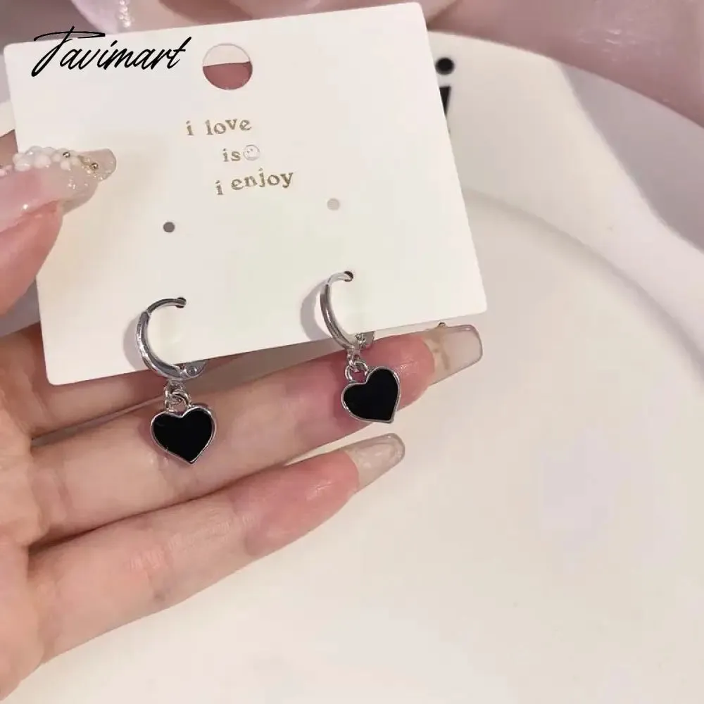 Tavimart Korean Black Color Heart Hoop Earrings for Women Girls Fashion Geometric Heart-shaped Earrings Jewelry Accessories Gifts
