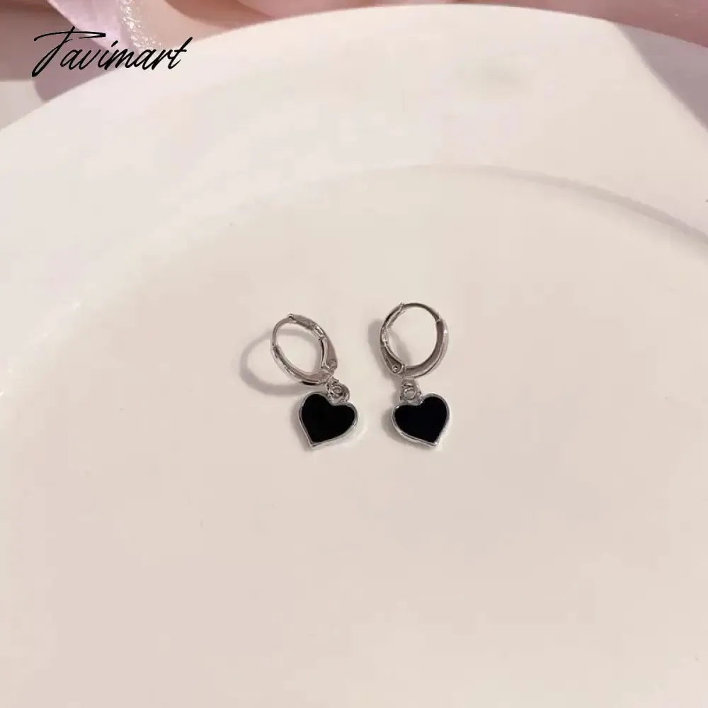 Tavimart Korean Black Color Heart Hoop Earrings for Women Girls Fashion Geometric Heart-shaped Earrings Jewelry Accessories Gifts