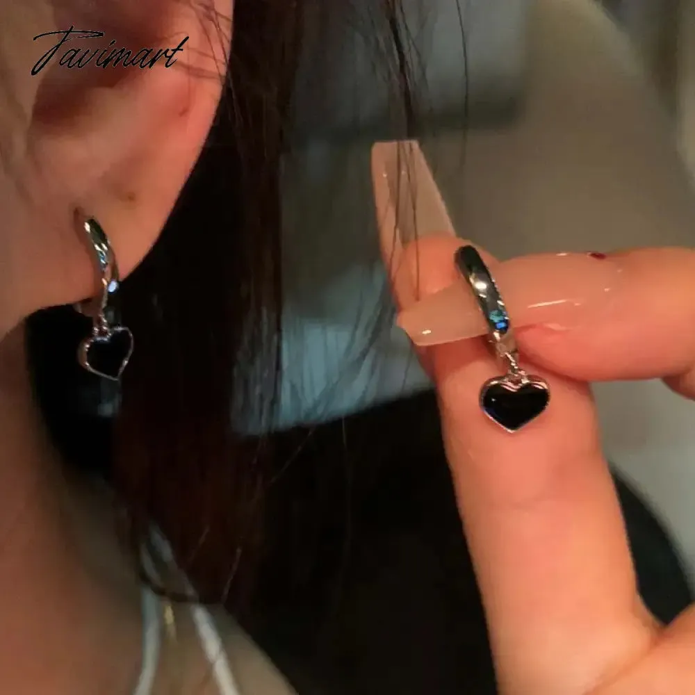 Tavimart Korean Black Color Heart Hoop Earrings for Women Girls Fashion Geometric Heart-shaped Earrings Jewelry Accessories Gifts