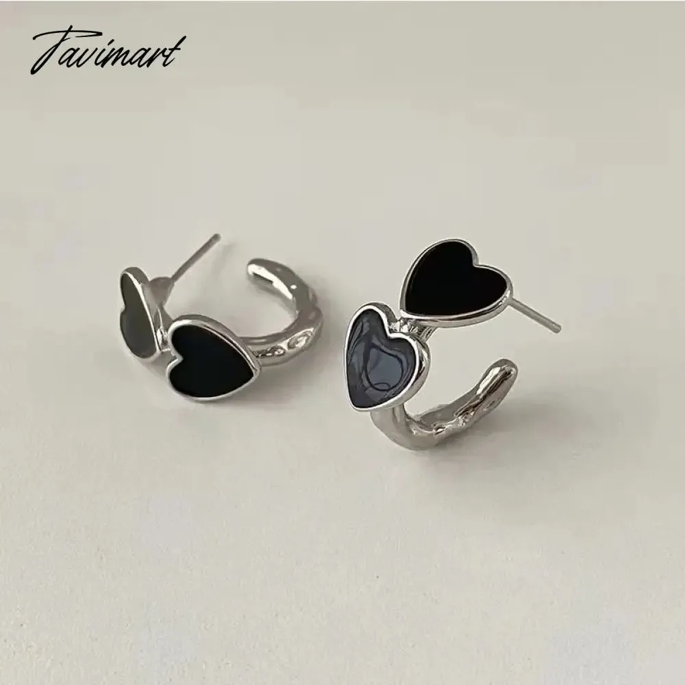 Tavimart Korean Black Color Heart Hoop Earrings for Women Girls Fashion Geometric Heart-shaped Earrings Jewelry Accessories Gifts