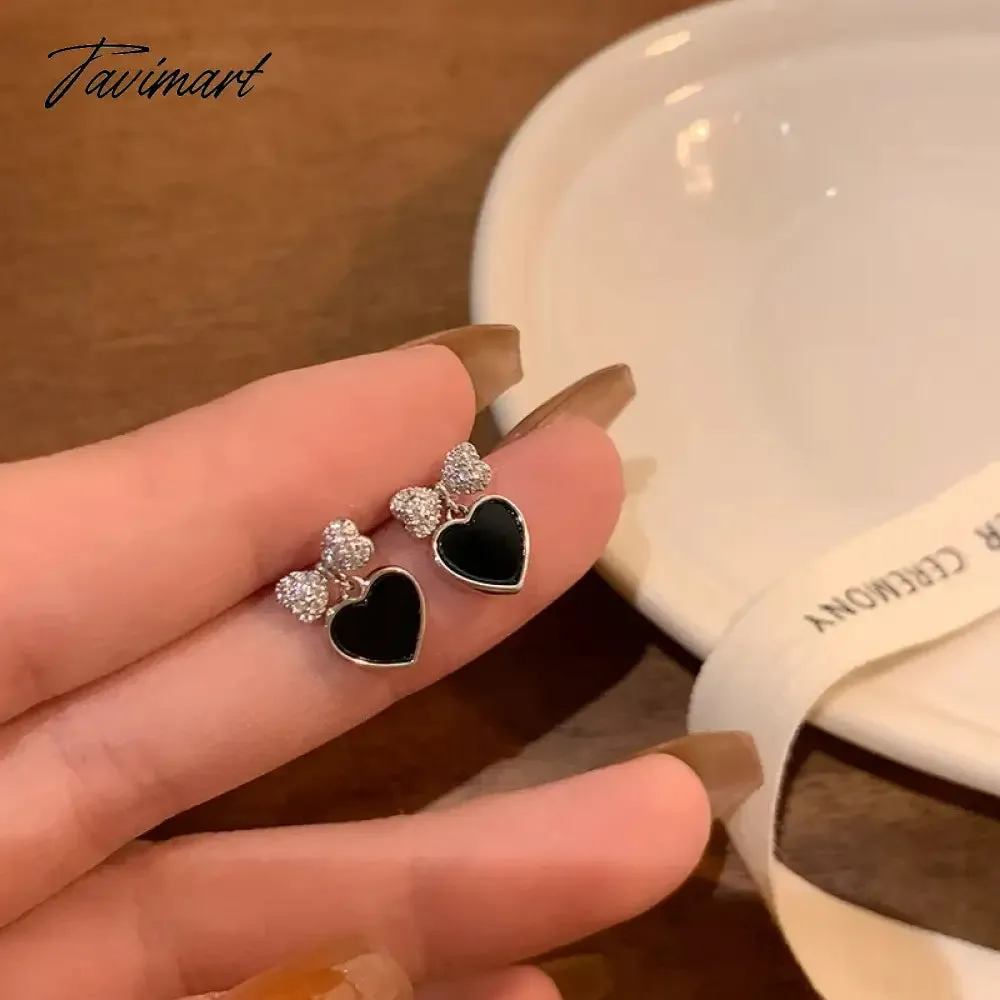 Tavimart Korean Black Color Heart Hoop Earrings for Women Girls Fashion Geometric Heart-shaped Earrings Jewelry Accessories Gifts