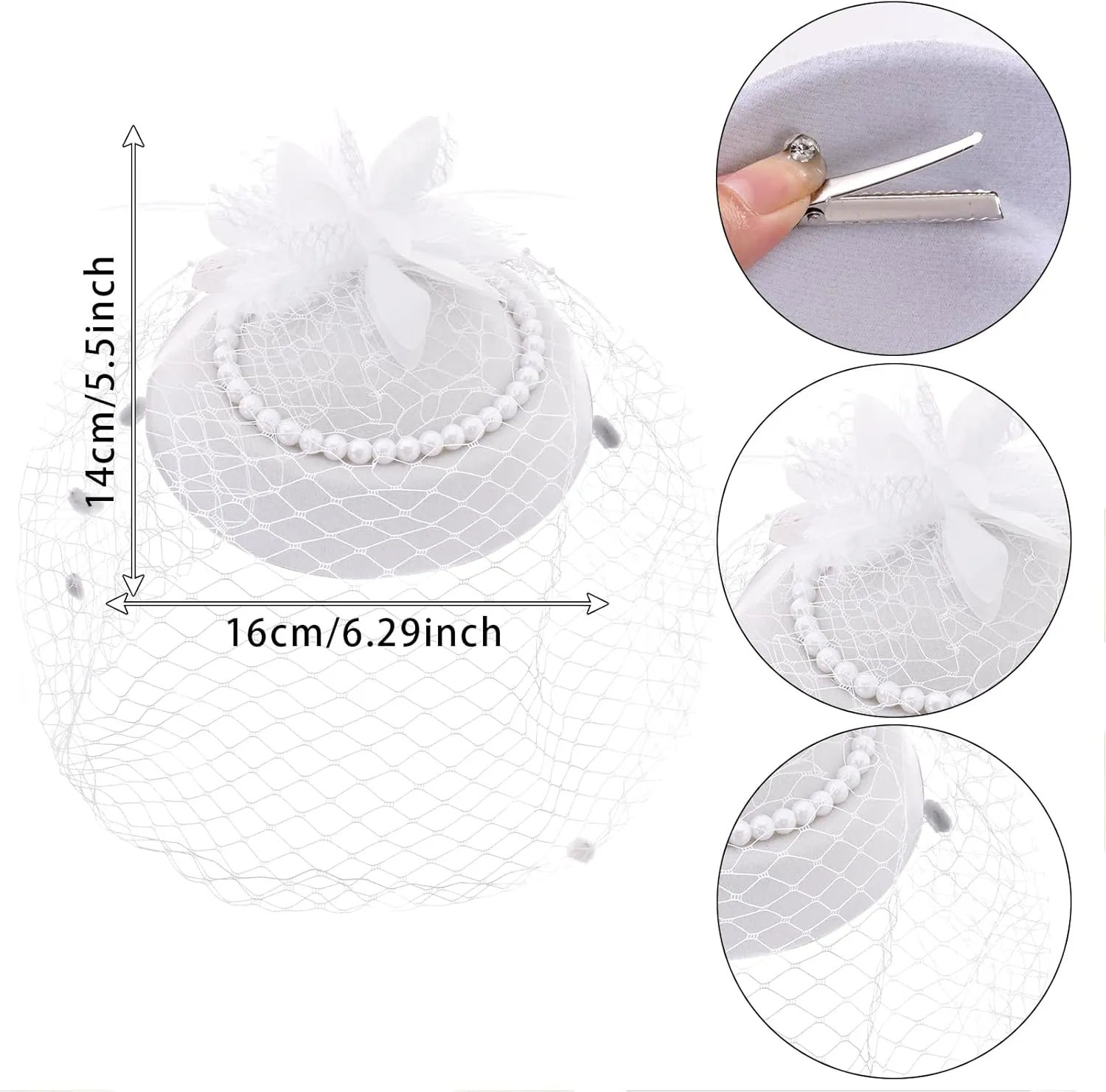 Tea Party Fascinator Hat for Women Fascinators Headband with Veil Feather Lace Gloves Pearl Set Halloween Wedding