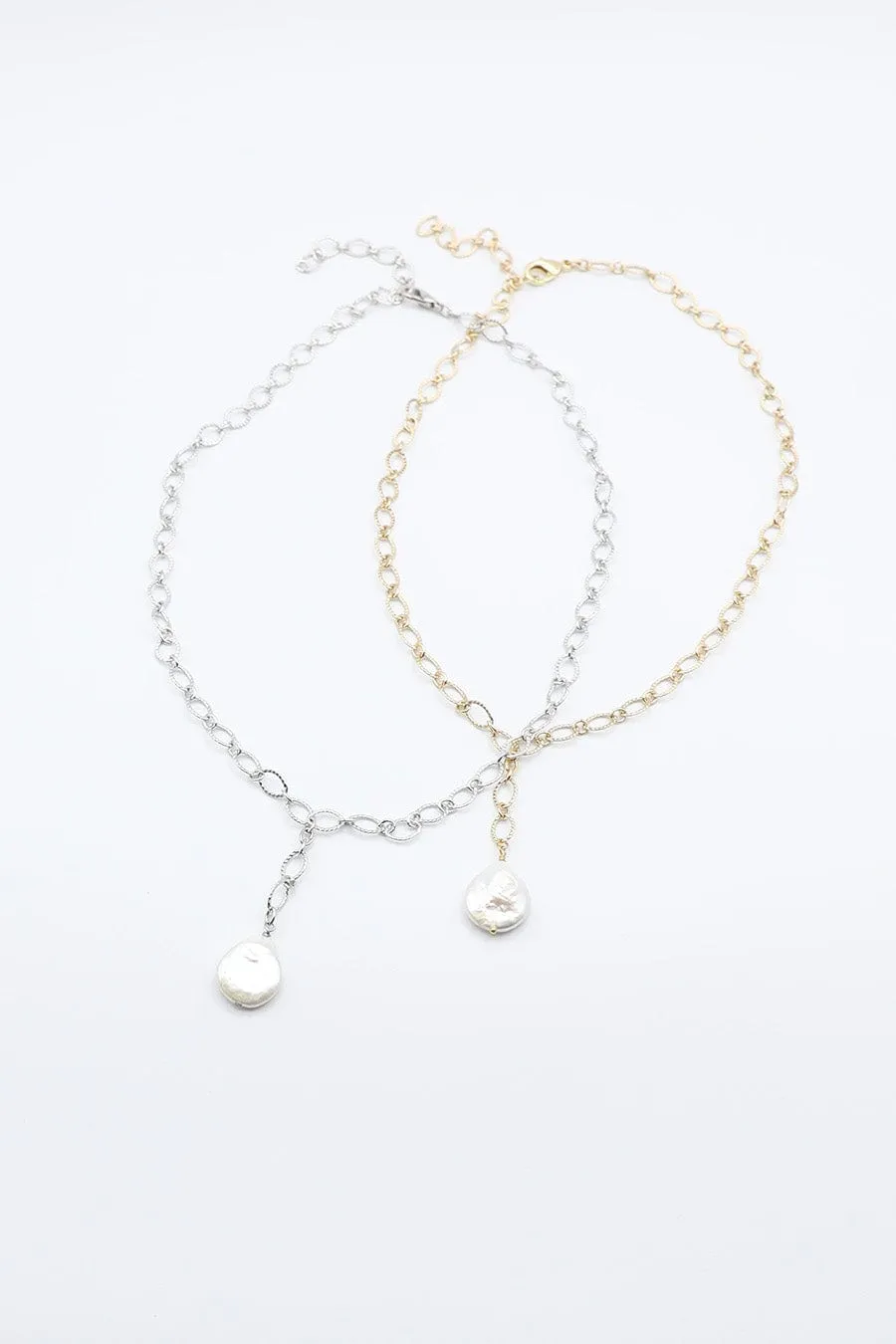 Textured Chain Necklace with Freshwater Pearl Drop Feature