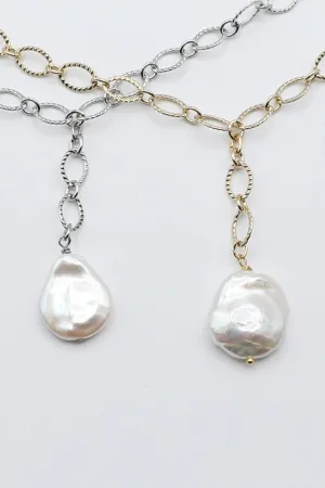 Textured Chain Necklace with Freshwater Pearl Drop Feature