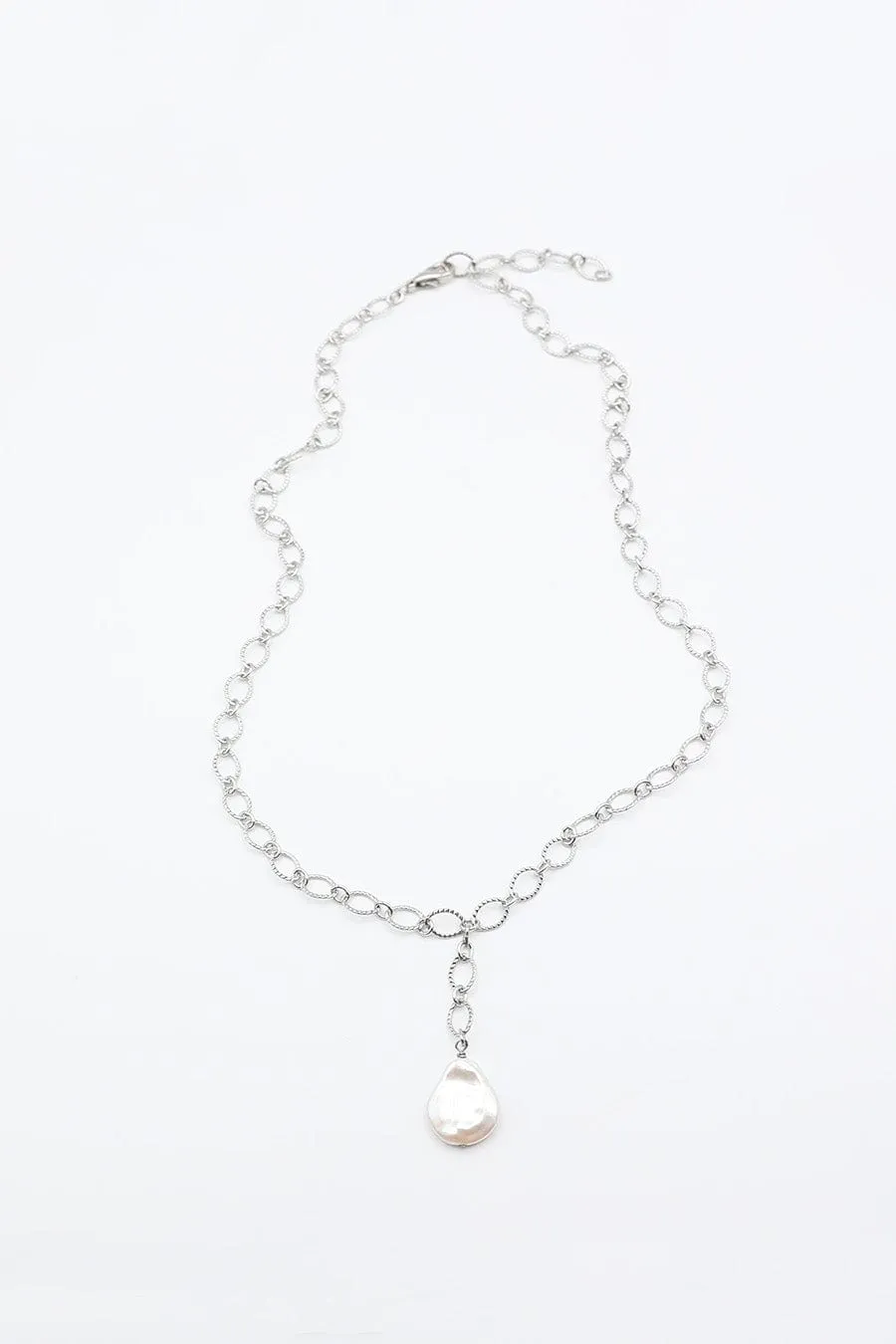 Textured Chain Necklace with Freshwater Pearl Drop Feature