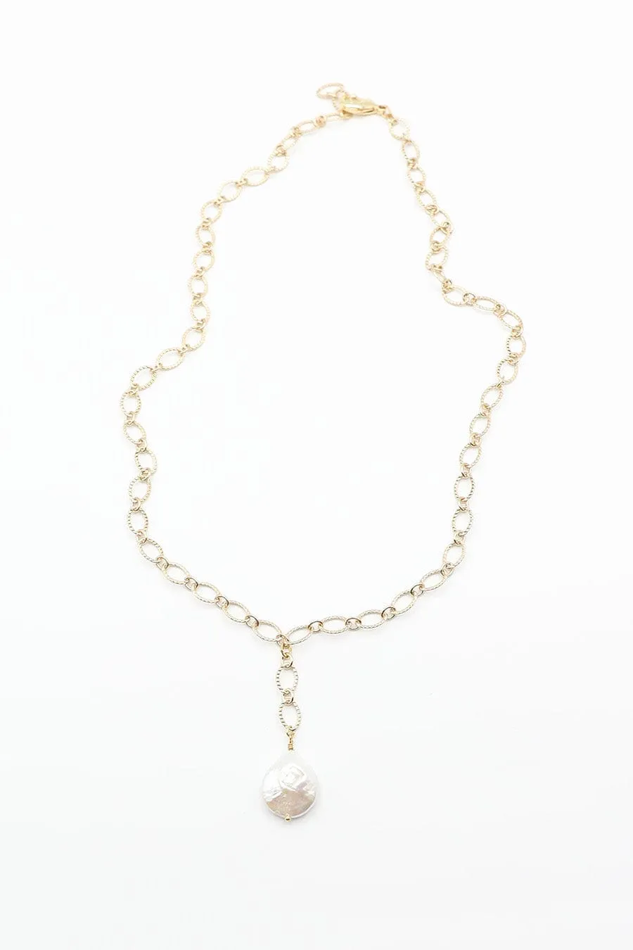 Textured Chain Necklace with Freshwater Pearl Drop Feature