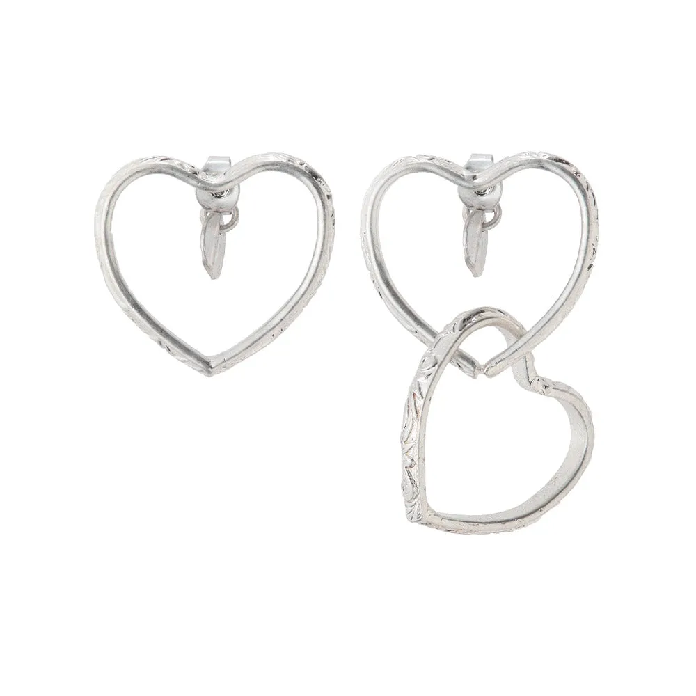 Textured Open Heart Mismatched Earrings