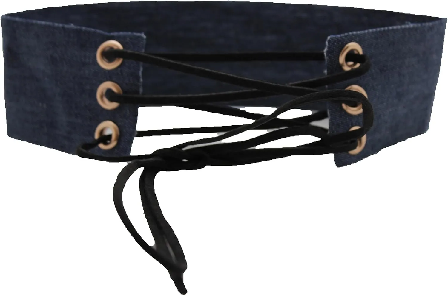 TFJ Women Fashion Choker Necklace Wide Fabric Strap Long String Sexy Corset Denim Blue Color
