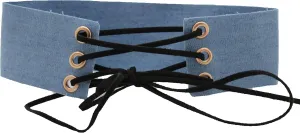 TFJ Women Fashion Choker Necklace Wide Fabric Strap Sexy Black String Corset Denim Blue Color