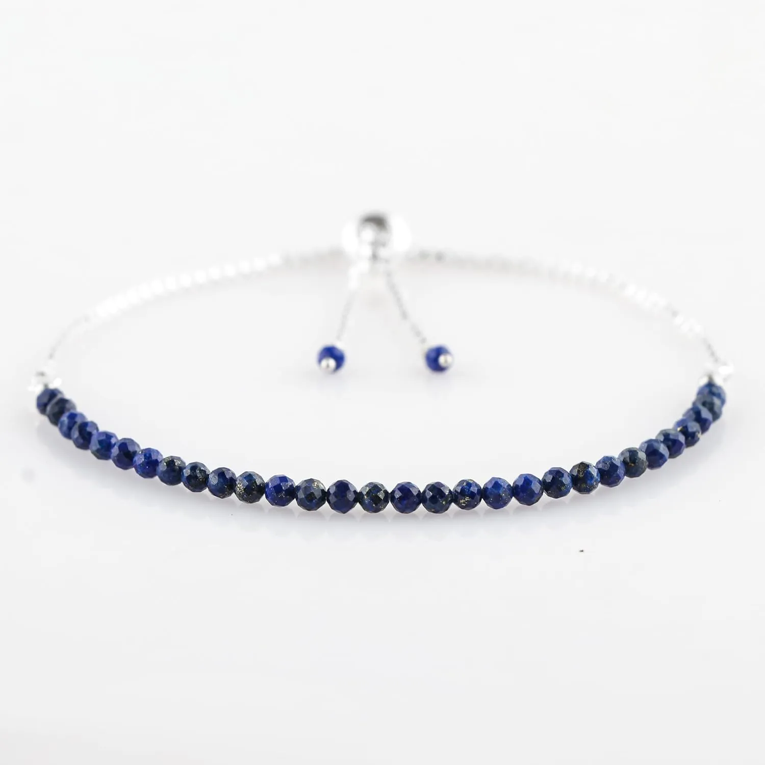 Thecraftman Natural Gemstone Round Beads Bolo Bracelet, Chakra Healing Crystals, Silver Plated, Adjustable Slider, Gift for Women, Birthday, Wedding, Handmade, Adjustable Bracelets (Lapis Lazuli)