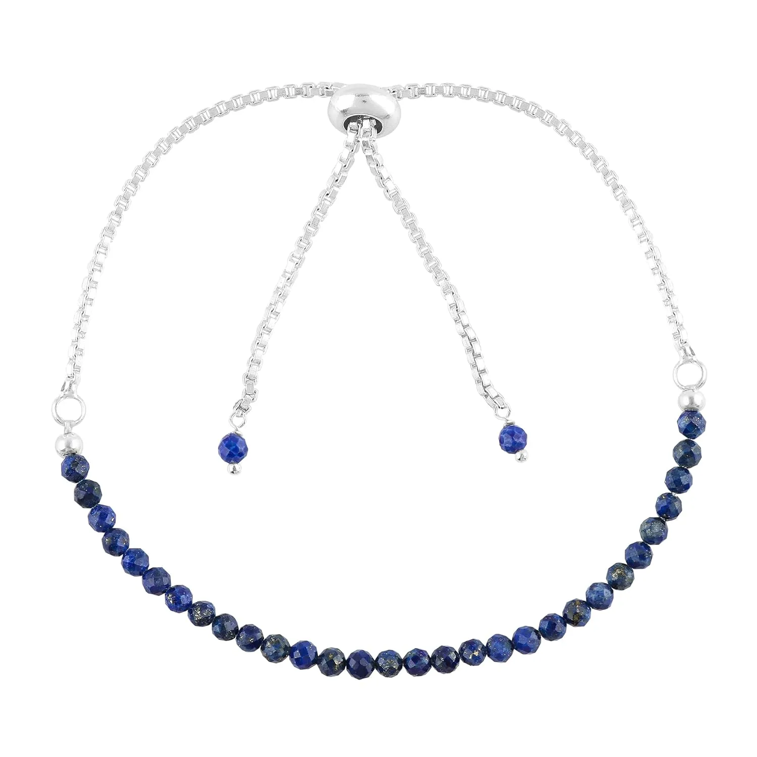 Thecraftman Natural Gemstone Round Beads Bolo Bracelet, Chakra Healing Crystals, Silver Plated, Adjustable Slider, Gift for Women, Birthday, Wedding, Handmade, Adjustable Bracelets (Lapis Lazuli)