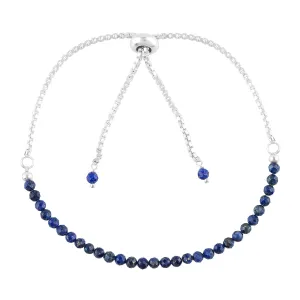 Thecraftman Natural Gemstone Round Beads Bolo Bracelet, Chakra Healing Crystals, Silver Plated, Adjustable Slider, Gift for Women, Birthday, Wedding, Handmade, Adjustable Bracelets (Lapis Lazuli)